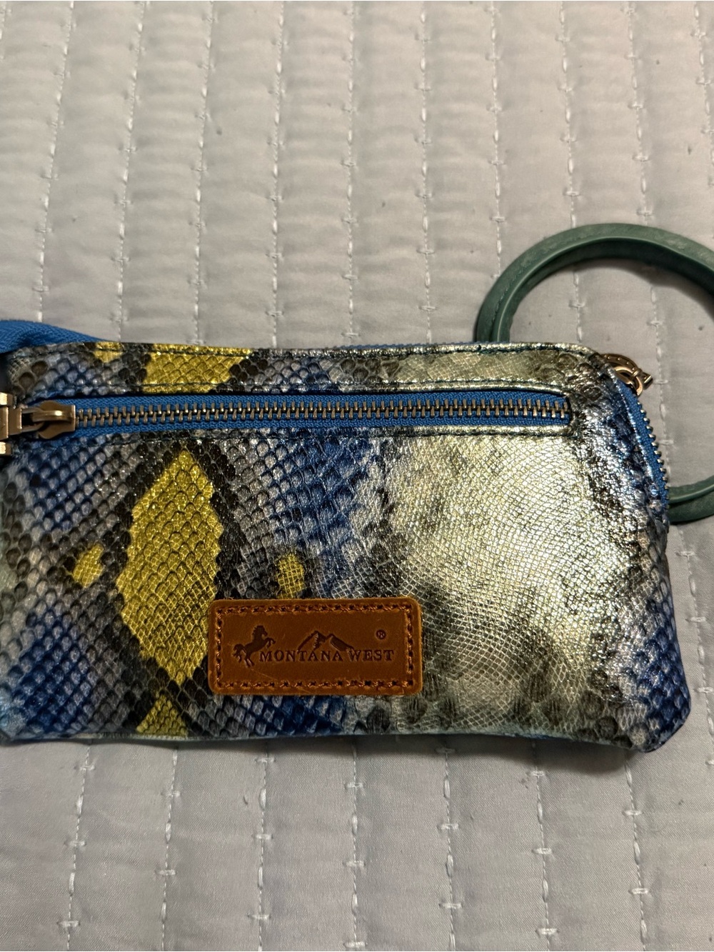 Montana West Blue, Yellow & Green Snake-Print Wristlet